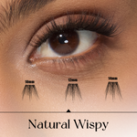 Close-up of an eye with natural wispy eyelashes and size measurements below.