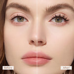 Before and after comparison of a woman's eye makeup.