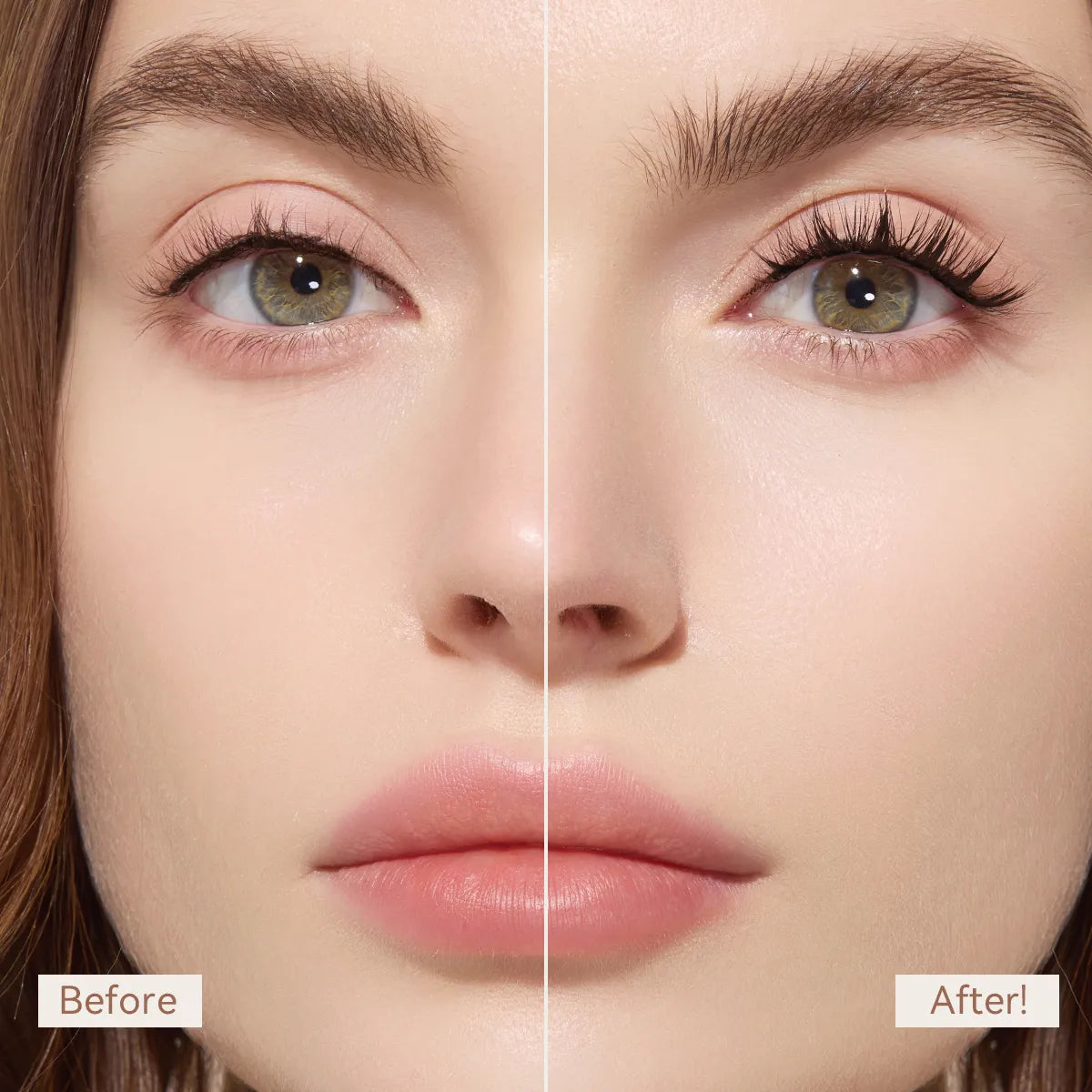 Before and after comparison of a woman's eye makeup.